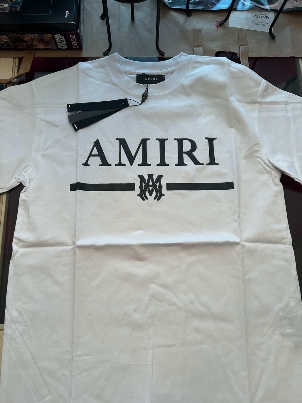 AMIRI White T-Shirt with Black Logo Print Size S